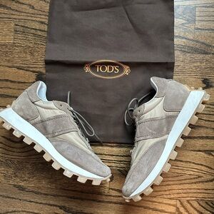 TOD'S 1T SNEAKERS IN SUEDE AND FABRIC - BROWN/BEIGE - size 8.5